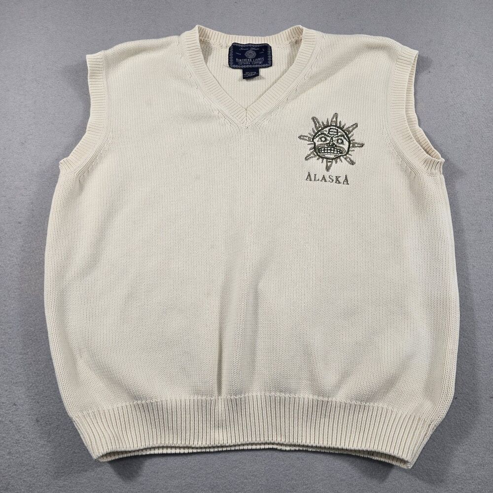 Northern Lights Vintage Men's Large Knit Sweater Vest Embroidered Alaska Sun